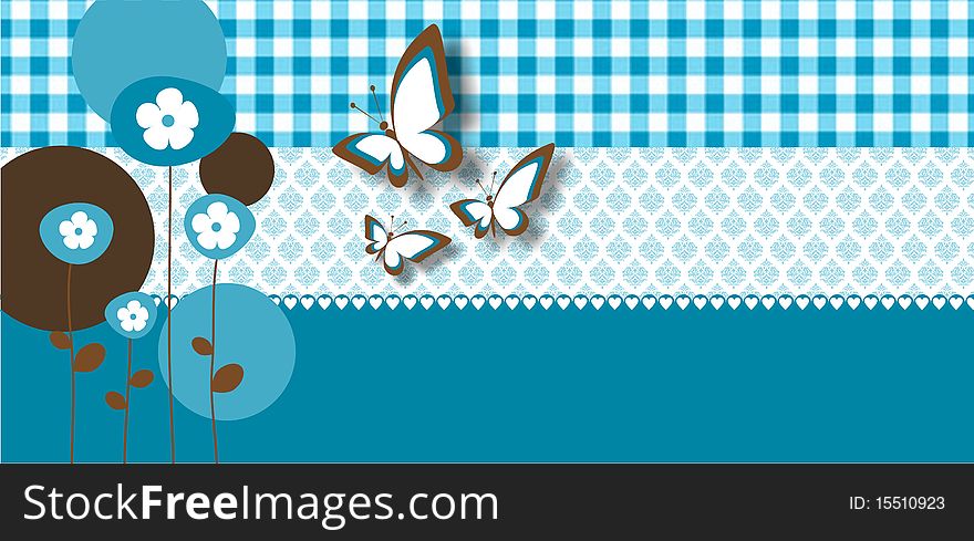 Retro Card With Butterflies And Flowers