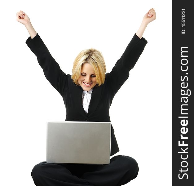 Young business woman is excited after completing work. Young business woman is excited after completing work