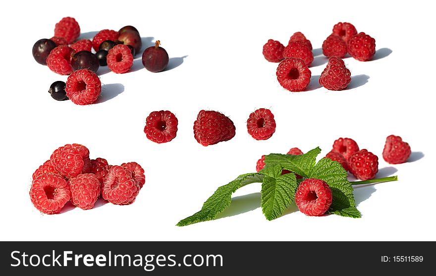 Raspberry set isolated on white background