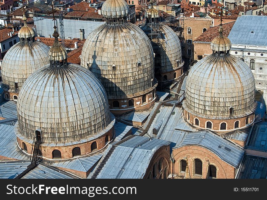 Overlooking the marcus church in venice from campanile de San Marco