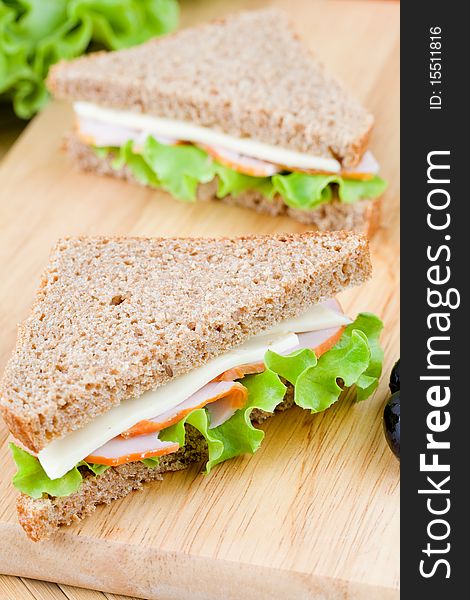 Close up of freshly made sandwich with dietetic bread. Close up of freshly made sandwich with dietetic bread