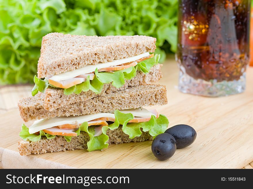 Close up of freshly made sandwich with dietetic bread. Close up of freshly made sandwich with dietetic bread