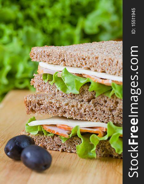 Close up of freshly made sandwich with dietetic bread