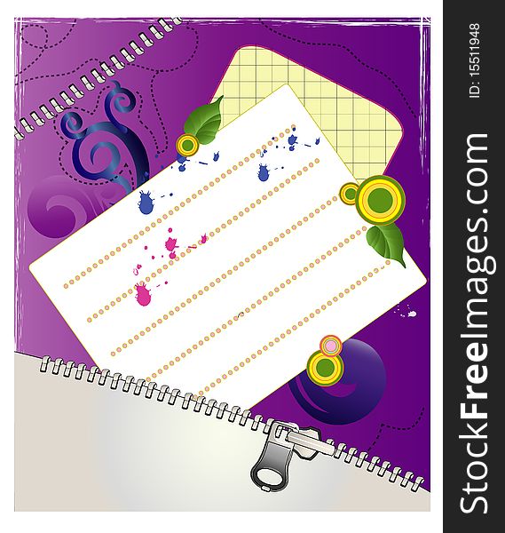 Bright school frame with a variety of ornaments, decorative elements, clasp and space for notes.