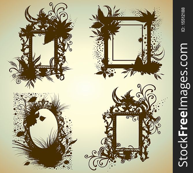 Vector set of vintage frames with Autumn Leafs. Thanksgiving