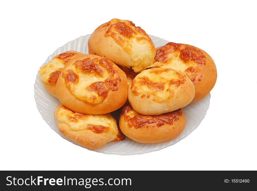 Buns filled with cheese isolated on white