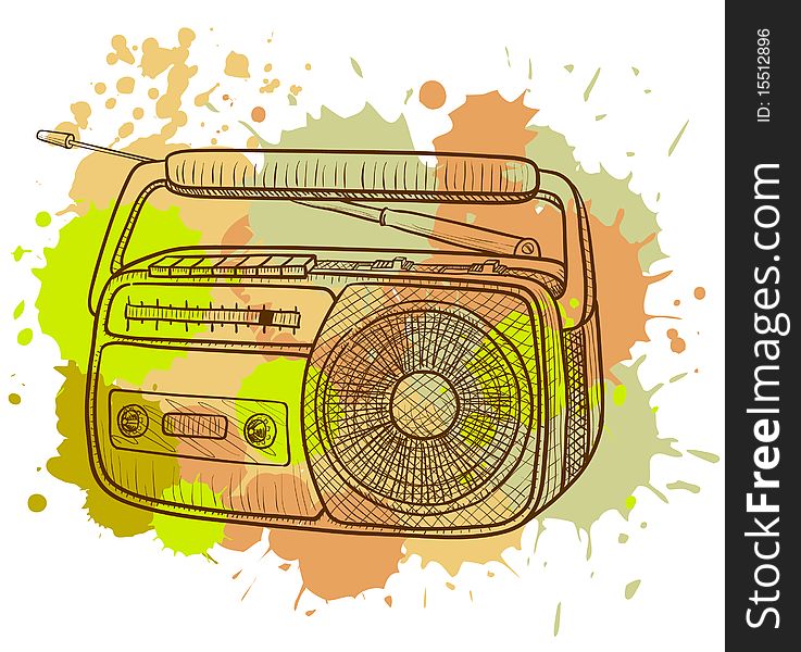 Grunge retro radio tape recorder. Grunge retro radio tape recorder