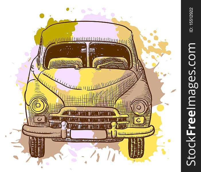 Grunge retro car,  illustration. Grunge retro car,  illustration