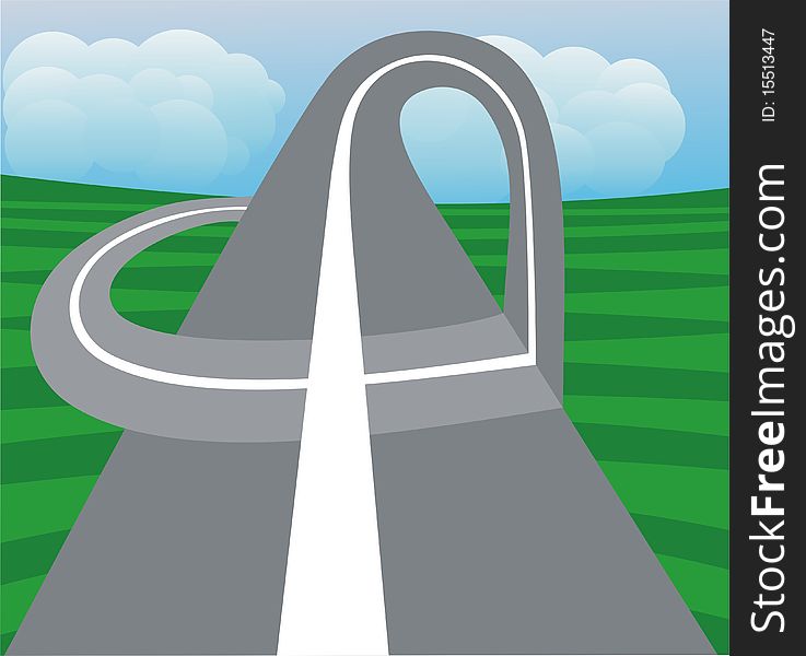 Heart Shaped road  against the sky.Illustration. Heart Shaped road  against the sky.Illustration