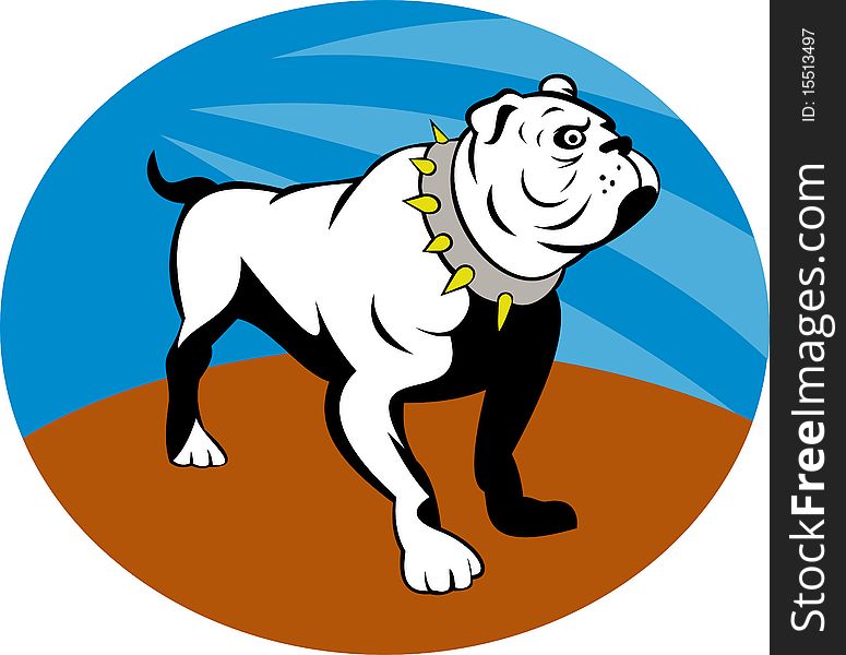Illustration of a Proud English bulldog set inside an oval.