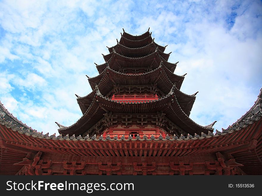 Chinese Buddhist Pagoda: Ruiguang pagoda in Suzhou, China. View from the bottom.