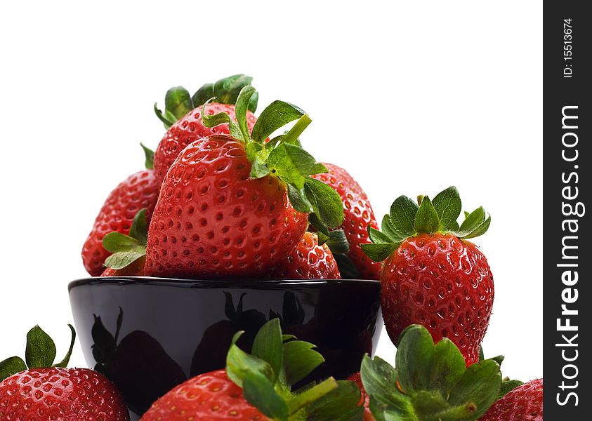 Close up of fresh strawberries on  white background with space for text
