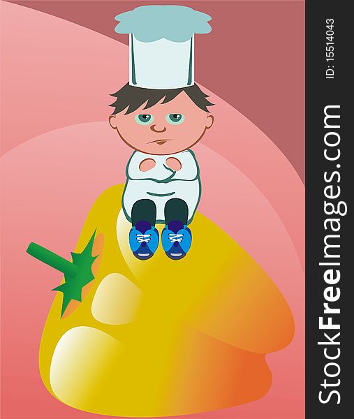 Cook sits on pepper .Illustration