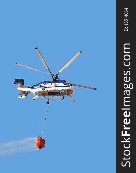 Fire rescue helicopter with water bucket