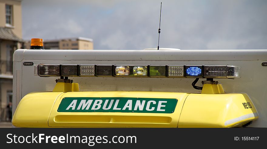 Emergency lights flashing on an ambulance. Emergency lights flashing on an ambulance