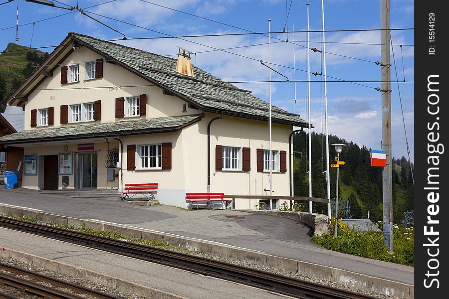 A trainstation in the swiss alps