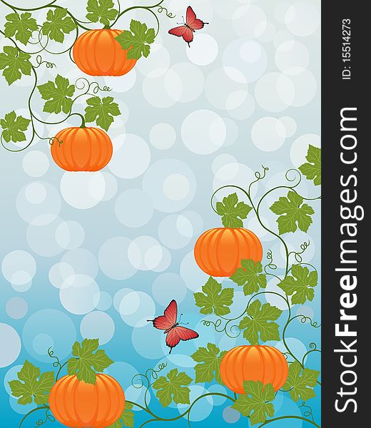 Floral background with a pumpkin. Vector illustration.
