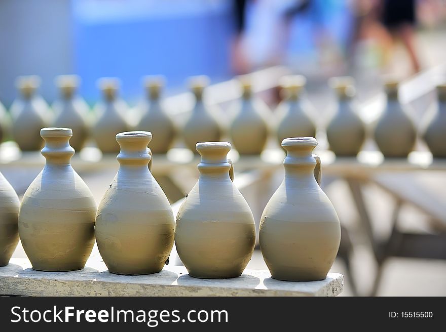 Drying ceramic vase outside in summer time