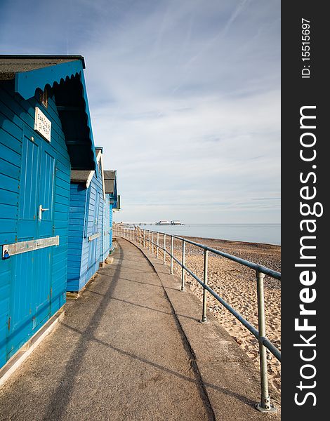 Blue beach huts on the Cromer beach