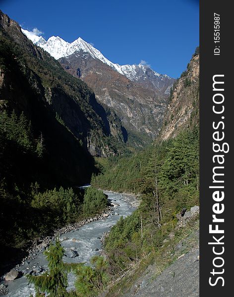 Azure stream landscape in Nepal. Azure stream landscape in Nepal