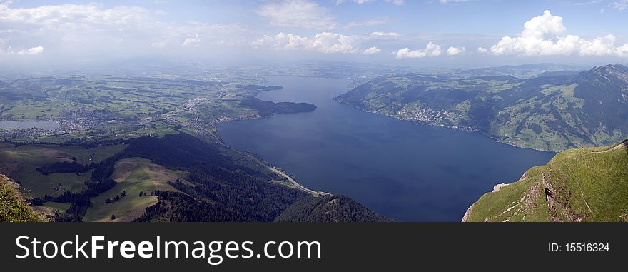 Panorama of a swiss lake in the summer