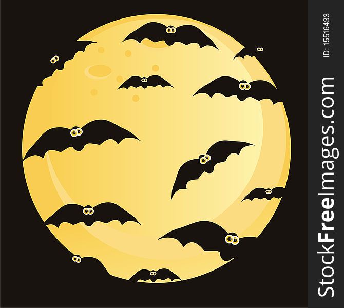 Halloween bats over glossy moon. Halloween bats over glossy moon