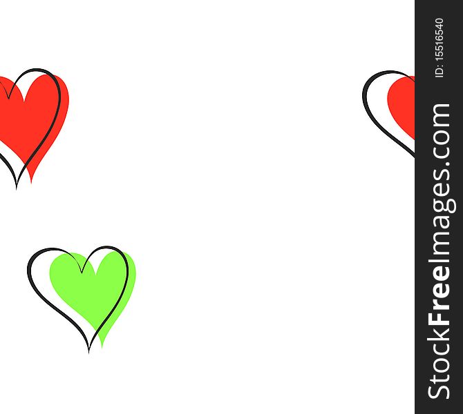It is a background with red and green hearts. It is a background with red and green hearts