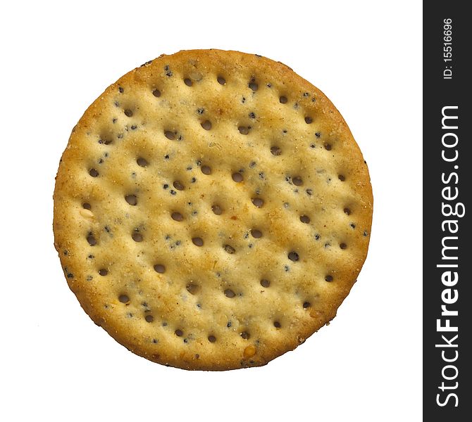 single cheese biscuit cracker poppy seed isolated on white background. single cheese biscuit cracker poppy seed isolated on white background