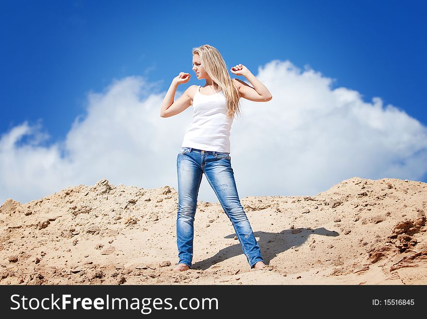 Girl Against The Dark Blue Sky