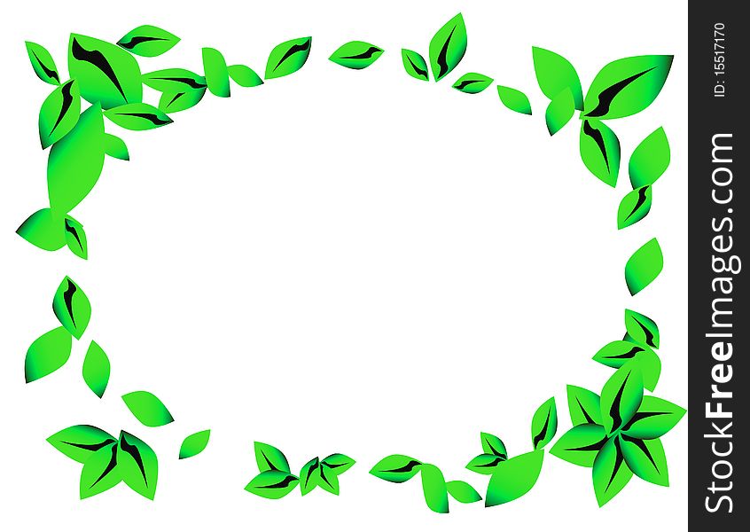 Vector green leaves oval shaped frame on white background. Vector green leaves oval shaped frame on white background