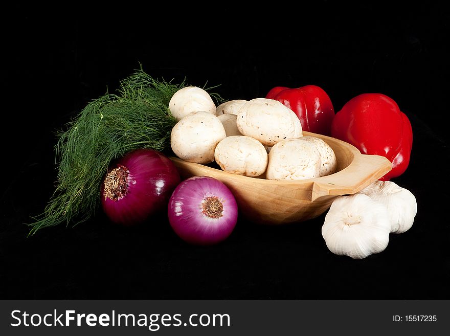 Various vegetables on the black background