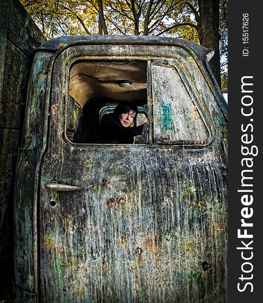 Woman In Old Truk