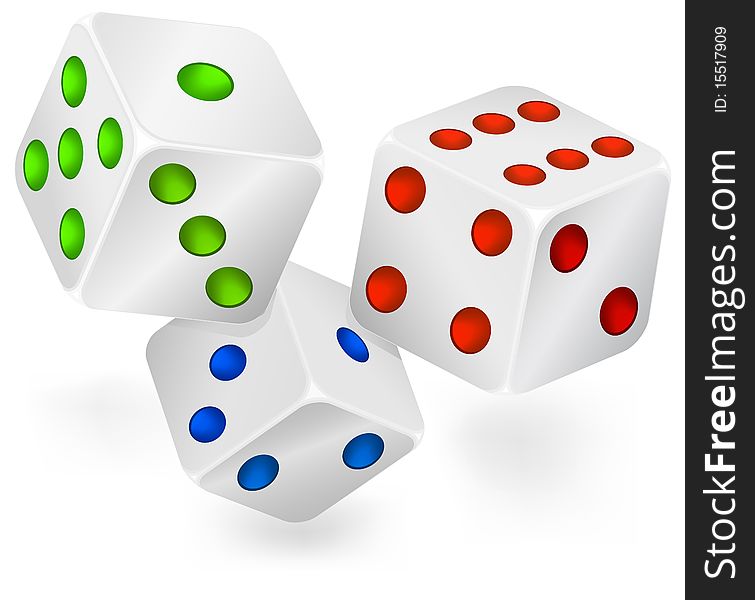 Three dices for dribbling, illustration, casino gambling