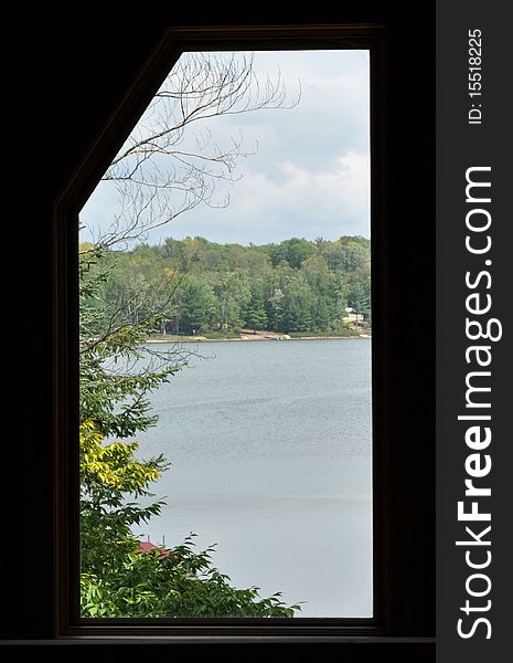 Scenic Lake view through window. Scenic Lake view through window