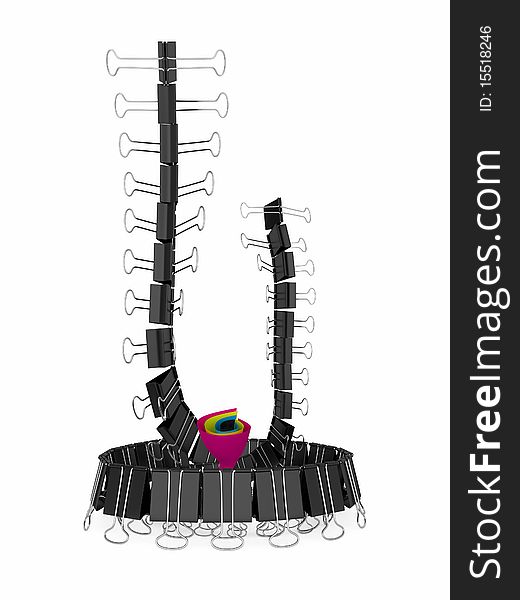 Two 3D rendered cobras or centipedes made of clips are guarding the paper-flower. Two 3D rendered cobras or centipedes made of clips are guarding the paper-flower.