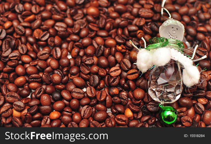New Year's decorations on the coffee beans background