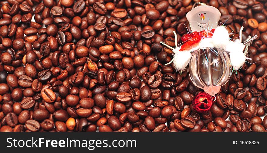 New year's decorations on the coffee beans background