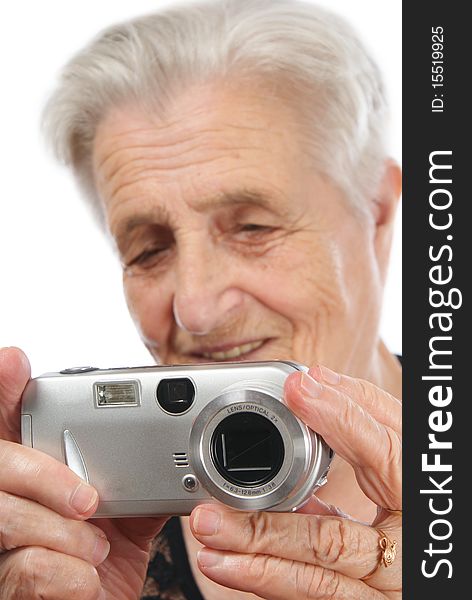 Old Caucasian woman looking off camera. Old Caucasian woman looking off camera