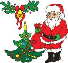 Santa Claus ,christmas Tree And Bell. Royalty Free Stock Photo Santa Claus ,christmas Tree And Bell. Royalty Free Stock Photo