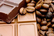 Background From Coffee Beans And Chocolate Stock Images Background From Coffee Beans And Chocolate Stock Images