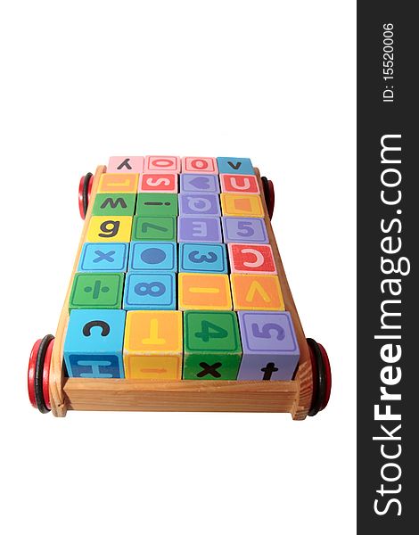 Blocks in toy cart with clipping path