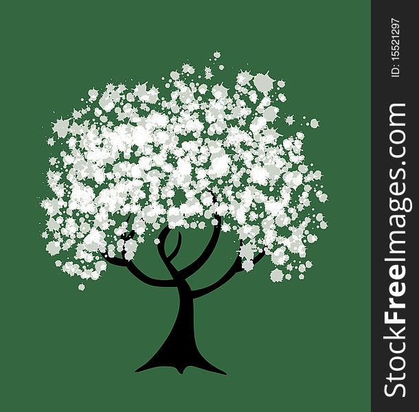 Abstract tree in white and green colors, symbol of nature