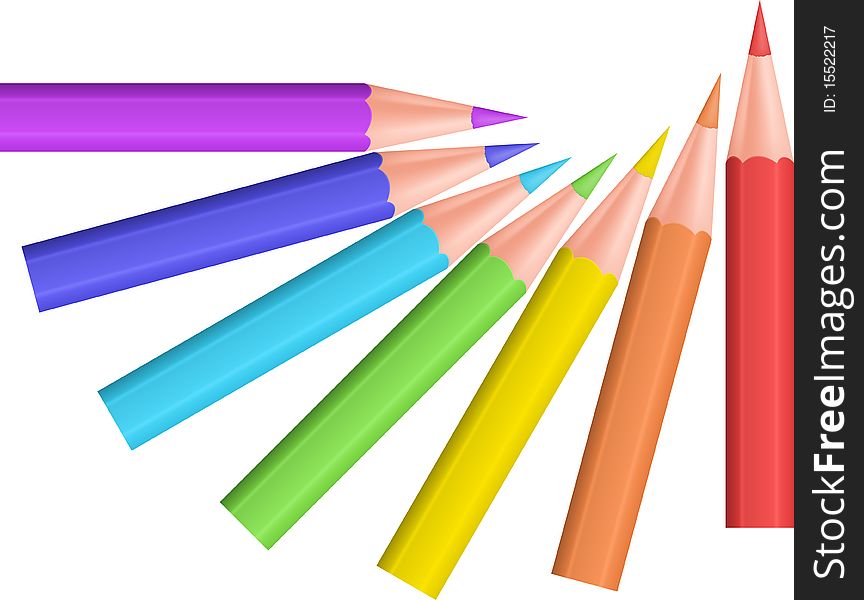 Seven color pencils. Simple illustration.