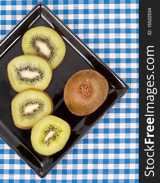 Kiwi Fruit on Square Plate. Kiwi Fruit on Square Plate