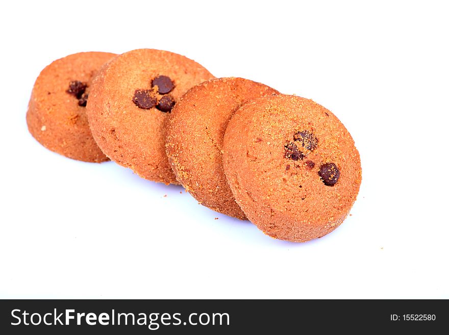 Choco chip cookies isolated on white background.