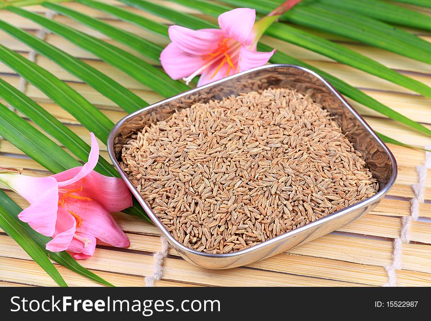 Cumin seeds in bowl with beautiful background.