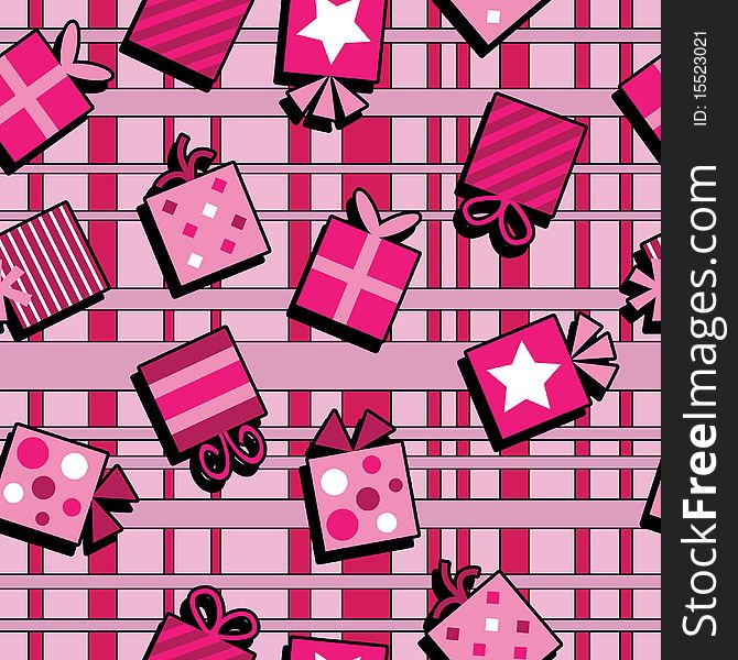 Pink gifts seamless pattern background with clipping mask. Pink gifts seamless pattern background with clipping mask