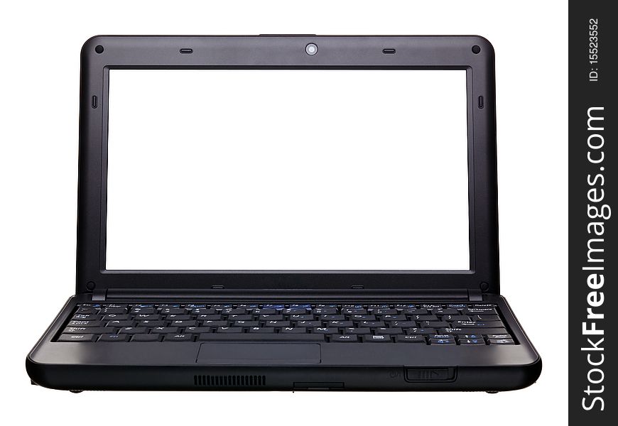 Black portable computer. Isolated on white screen - Front view. Black portable computer. Isolated on white screen - Front view.