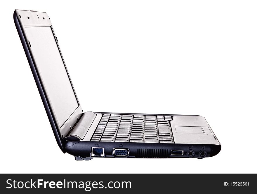 Black portable computer. Isolated on white background - Side view. Black portable computer. Isolated on white background - Side view.
