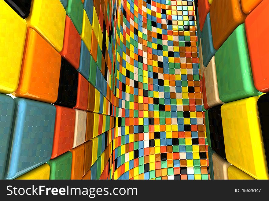A wall of mosaic in the shape of squares